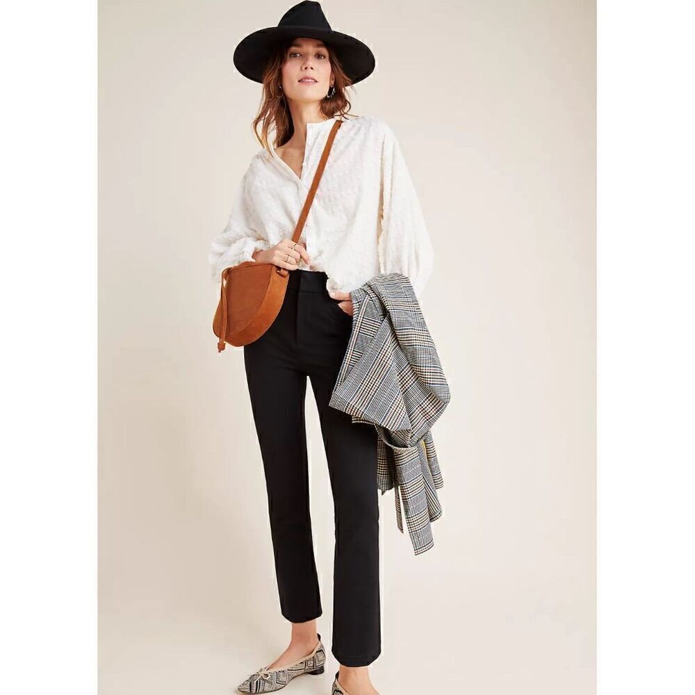 NWT Anthropologie Essential 2P Black Slim Tulip Hem Cropped Stretch Trouser Pant